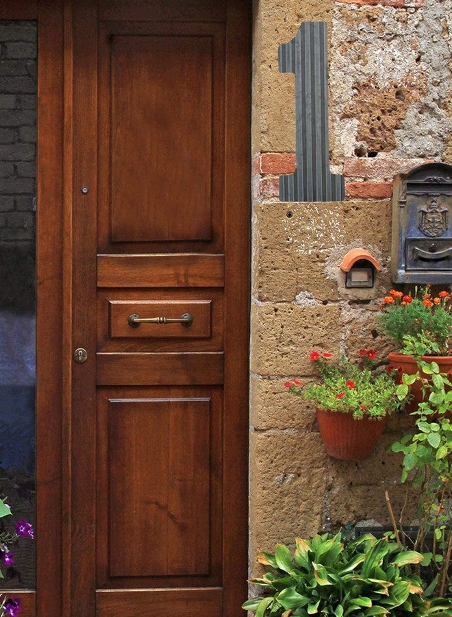COLLECTIVE HOME كوليكتيف هوم - ديكور حائط بأحرف معدنية مقاس 12 بوصة، أرقام من الفولاذ المجلفن، رموز ديكور معلقة ريفية، زخرفة معدنية مموجة، رقم المنزل (1) - Image 3